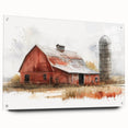 Acrylic glass wall art featuring a vibrant landscape of a rustic barn set against a serene backdrop, showcasing rich colors and detailed textures for an immersive visual experience.