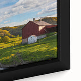 Framed canvas close-up showcasing a rustic barn landscape design with vibrant colors and intricate details, ideal for home decor enthusiasts seeking nature-inspired art.