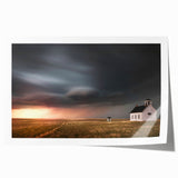 Rustic barn landscape wall art print showcasing warm colors and detailed textures, perfect for home decor or office spaces. Rolled for easy framing and display.