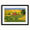 Framed wall art showcasing a picturesque barn landscape design, featuring a black mat and sleek frame, ideal for enhancing home decor and rustic themes.