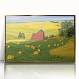 Framed wall art collection showcasing a golden-accented landscape view of rustic barns, designed to enhance interior decor with elegance and charm.