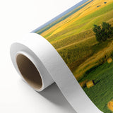 Rustic barn landscape wall art on rolled canvas, showcasing a vibrant sunset over fields, perfect for enhancing home decor with a touch of nature-inspired elegance.