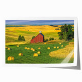 Rustic barn landscape wall art print showcasing vibrant colors and detailed textures, perfect for home decor. Ideal for farmhouse-style interiors and art lovers.