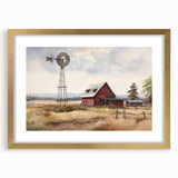 Framed wall art collection featuring a picturesque landscape with a rustic barn design, accented by a gold mat, ideal for home decor and interior styling.