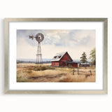 Silver-framed wall art collection showcasing a scenic landscape with a rustic barn, featuring a mat for a polished look, ideal for home decor enhancement.