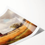 Rustic landscape barn scene wall art print featuring vibrant colors and intricate details, rolled and ready for framing, ideal for home decor enthusiasts.