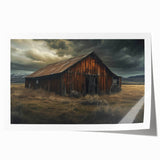 Rustic landscape barn wall art print showcasing a serene countryside scene with vibrant colors and textured details, ideal for home decor or office spaces.
