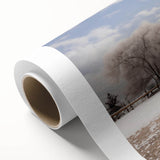 Rustic barn landscape wall art on rolled canvas showcasing a serene countryside scene with vibrant colors, ideal for home decor and art enthusiasts.