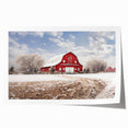 Rustic barn landscape wall art print showcasing serene countryside scenery with vibrant colors, rolled for easy framing and display in any home decor.