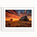 Framed wall art collection showcasing serene landscapes and rustic barns, featuring a white mat, perfect for enhancing home decor with a touch of nature.