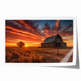Rolled print of a vibrant barn landscape design showcasing a rustic red barn amidst lush green fields and a clear blue sky, perfect for home decor.