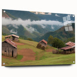 Acrylic glass wall art featuring a scenic landscape with a rustic barn, presented in a side view that highlights its vibrant colors and detailed craftsmanship. Ideal for enhancing home decor with a touch of nature's beauty.