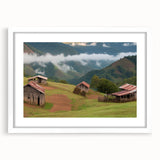 Framed wall art featuring a scenic landscape of a rustic barn, displayed in a sleek white frame with a mat. Ideal for farmhouse decor enthusiasts.