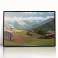 Framed acrylic wall art showcasing a serene landscape with a rustic barn, set against a vibrant sunset. Perfect for home decor and nature lovers.