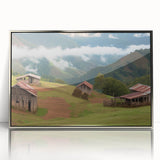 Framed acrylic wall art showcasing a serene landscape with a rustic barn, highlighted with silver accents. Ideal for enhancing home decor with a touch of elegance.