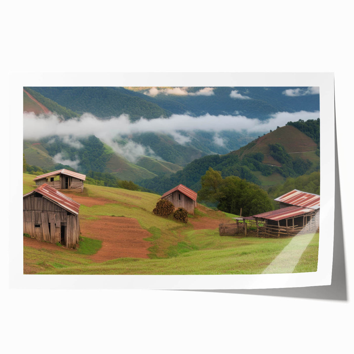 Rustic barn landscape wall art print showcasing vibrant colors and detailed textures, perfect for enhancing home decor with a countryside charm.