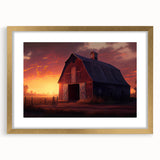 Framed wall art collection showcasing a rustic barn landscape design with a gold mat, highlighting charming rural scenery and elegant framing. Perfect for home decor.