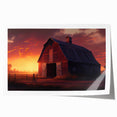 Rustic barn landscape wall art print showcasing vibrant colors and intricate details, rolled and ready for framing, ideal for enhancing home decor.