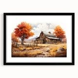 Black-framed wall art collection featuring serene landscape and barn designs, showcasing a modern aesthetic with a mat, perfect for home decor enhancement.