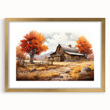 Elegant wall art featuring a collection of landscape barn designs in a gold frame with a mat, showcasing rustic charm and artistic detail. Perfect for enhancing home decor.