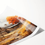 Rolled print showcasing a rustic barn landscape in warm autumn hues, ideal for home decor, emphasizing natural beauty and countryside charm. Perfect for art enthusiasts and interior design lovers.