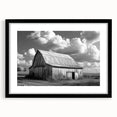 Black-framed wall art collection showcasing serene landscapes and rustic barns, featuring a mat for a polished presentation, ideal for enhancing home decor.
