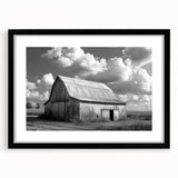 Black-framed wall art collection showcasing serene landscapes and rustic barns, featuring a mat for a polished presentation, ideal for enhancing home decor.