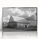 Framed acrylic wall art collection showcasing a serene landscape with a rustic barn, featuring silver accents and vibrant colors, perfect for home decor.