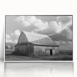 Framed wall art collection showcasing a picturesque landscape with a rustic barn, designed in acrylic with a white frame; ideal for home decor enthusiasts.