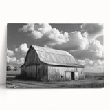 Stretched canvas wall art showcasing a serene landscape with a rustic barn, vibrant greens and blues, perfect for farmhouse decor. Ideal for adding charm to living spaces.
