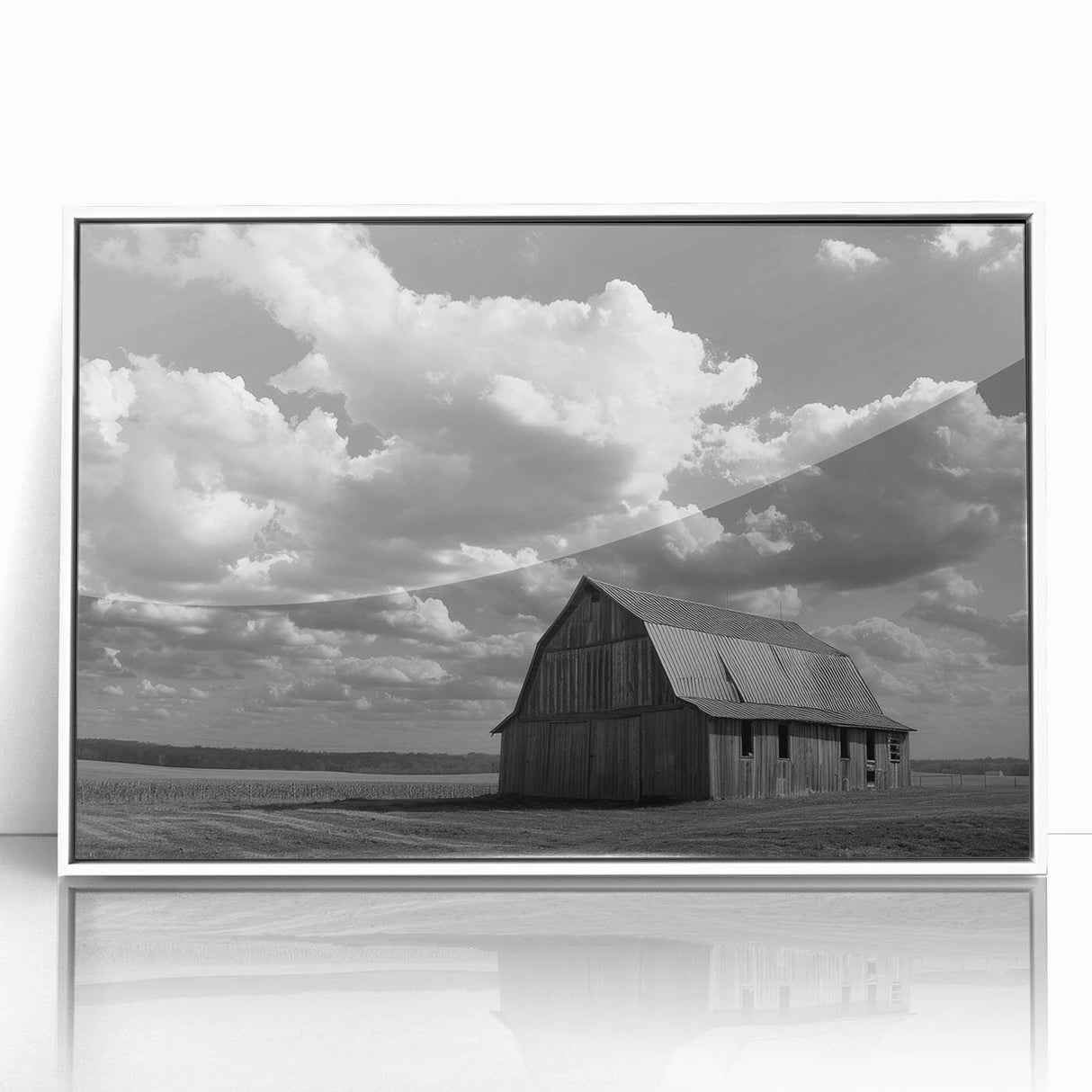 Framed wall art collection featuring a picturesque landscape with rustic barns, set in a white frame, showcasing vibrant colors and serene countryside vibes. Perfect for home decor enthusiasts seeking a nature-inspired aesthetic.