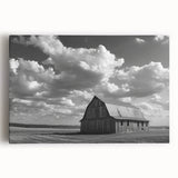 Stretched canvas wall art showcasing a serene landscape with a rustic barn, capturing vibrant colors and detailed textures, perfect for home decor.