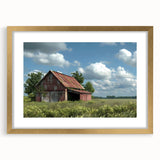 Framed wall art collection showcasing a picturesque barn landscape with a gold mat and frame. Ideal for enhancing rustic decor in homes or offices.