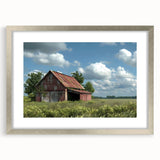 Framed wall art collection showcasing a serene landscape with a rustic barn, featuring a silver frame and matting, perfect for home decor enhancement.
