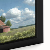 Framed canvas wall art featuring a rustic barn landscape design, showcasing vibrant colors and intricate details, perfect for home decor enthusiasts.