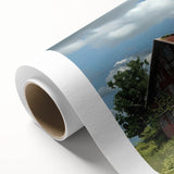 Rustic barn landscape wall art printed on rolled canvas, showcasing vibrant colors and detailed textures, perfect for farmhouse decor and enhancing interior spaces.