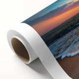 Rolled canvas showcasing a serene beach landscape design, featuring vibrant colors and calming ocean waves, ideal for coastal-themed home decor and relaxation.