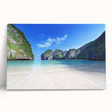 Stretched canvas wall art featuring a serene beach landscape design, showcasing soft pastel colors and gentle waves, perfect for coastal-themed decor.