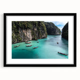 Framed wall art featuring a serene beach landscape with vibrant colors and a sleek black mat, ideal for home decor in coastal-themed interiors.