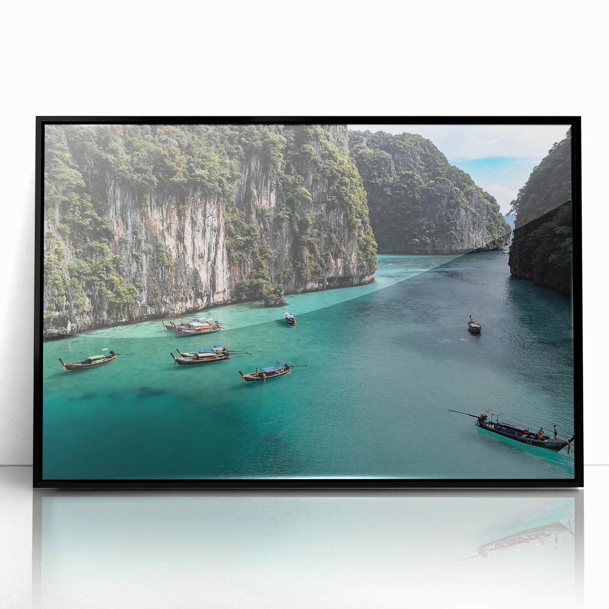 Framed wall art featuring a serene beach landscape design, showcasing vibrant colors and intricate details. The acrylic finish enhances the visual depth and richness, perfect for home decor.