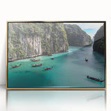 Framed acrylic wall art featuring a beach landscape design with gold accents, perfect for coastal home decor. The artwork showcases vibrant colors and serene ocean views, adding elegance to any room.