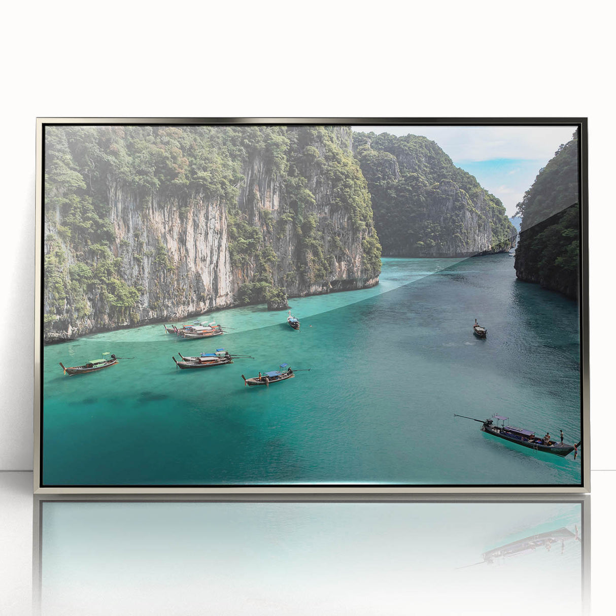 Framed wall art collection showcasing a serene beach landscape design with acrylic glass, featuring soft blue and sandy tones, perfect for home decor enhancement.