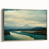 Framed canvas wall art featuring a serene beach landscape with vibrant blue skies and golden sand, elegantly displayed from a side view, perfect for home decor.