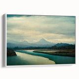 Framed canvas wall art showcasing a scenic beach landscape with vibrant blue skies and sandy shores, elegantly displayed from a side view against a white background. Ideal for coastal-themed home decor.