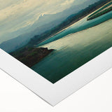 Vibrant rolled canvas wall art showcasing a serene beach landscape with calming blue hues and soft white sands, elegantly packaged in a protective tube for display.