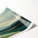 Rolled print of a serene beach landscape featuring soft blue waves and sandy shores, ideal for home decor, showcasing vibrant colors and tranquil scenery.