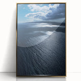 Framed wall art collection showcasing a vibrant beach landscape design with acrylic finish and gold accents, ideal for modern home decor and coastal-themed interiors.