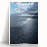 Framed acrylic wall art featuring a serene beach landscape with vibrant colors and soft waves, enhancing any living space with a tranquil atmosphere.