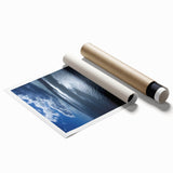 Vibrant beach landscape wall art print showcasing serene ocean waves and golden sand, rolled for convenient shipping in a protective tube. Ideal for coastal decor enthusiasts.