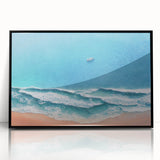 Framed wall art featuring a serene beach landscape design with vibrant colors, set in a sleek black frame, perfect for home decor and relaxation themes.